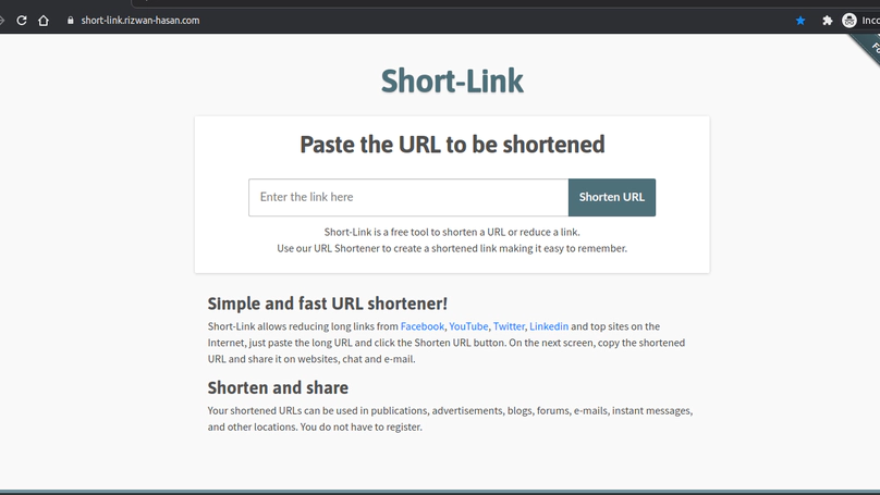 URL Shortener (Web Application)